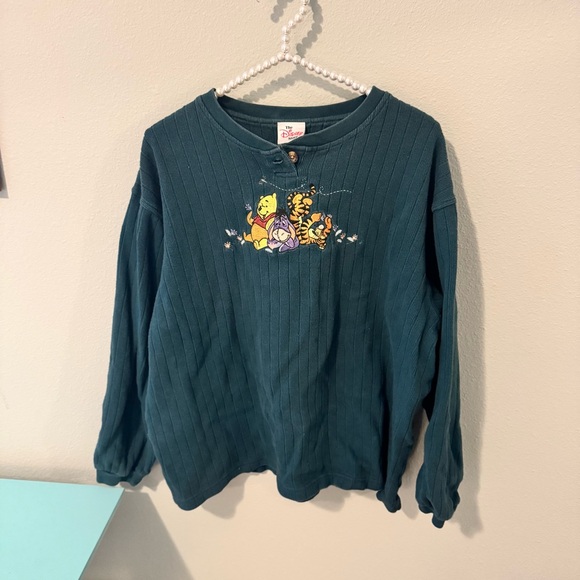 Disney Sweaters - Disney Green and Blue Crew Neck Sweater with Embroidered Design